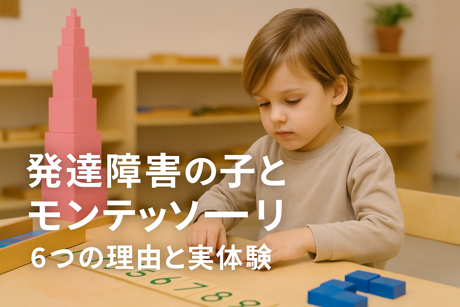 発達障害の子どもがモンテッソーリ教具に集中して取り組む様子