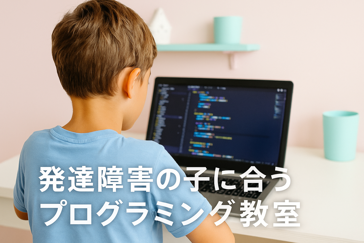 発達障害のある子どもがノートパソコンでプログラミング学習をしている様子